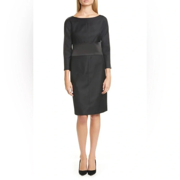Boss Denalyn Boat Neck Sheath Dress in Size 8 Black 3/4 Sleeves Wool Blend - Picture 11 of 12